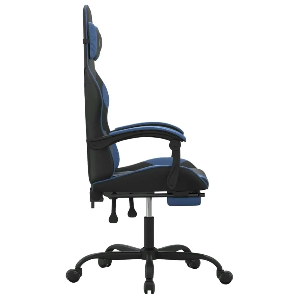 Swivel Gaming Chair with Footrest Black&Blue Faux Leather 349579