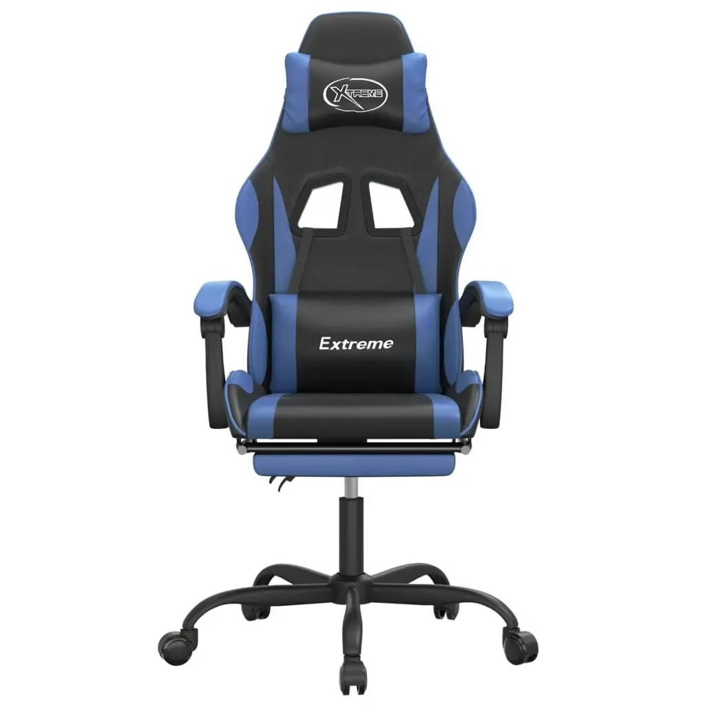 Swivel Gaming Chair with Footrest Black&Blue Faux Leather 349579