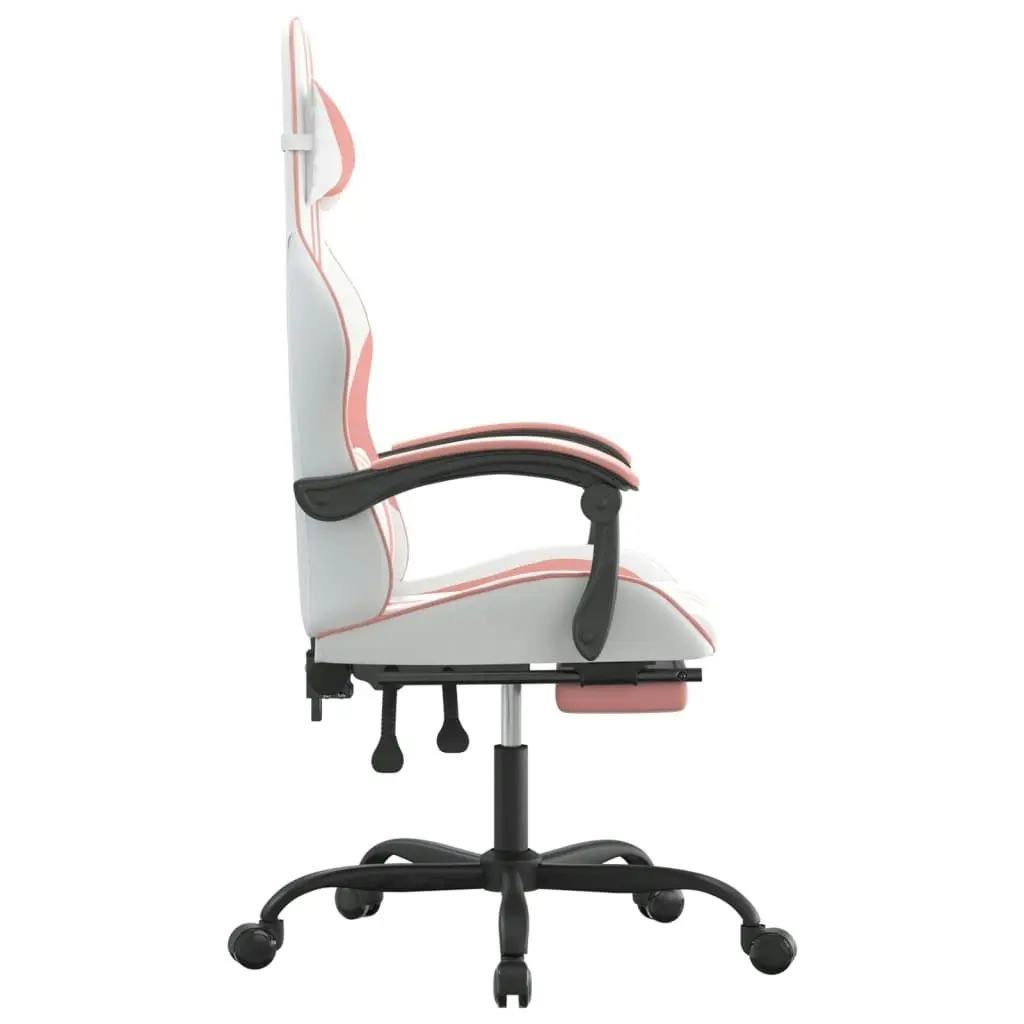 Swivel Gaming Chair with Footrest White&Pink Faux Leather 349540