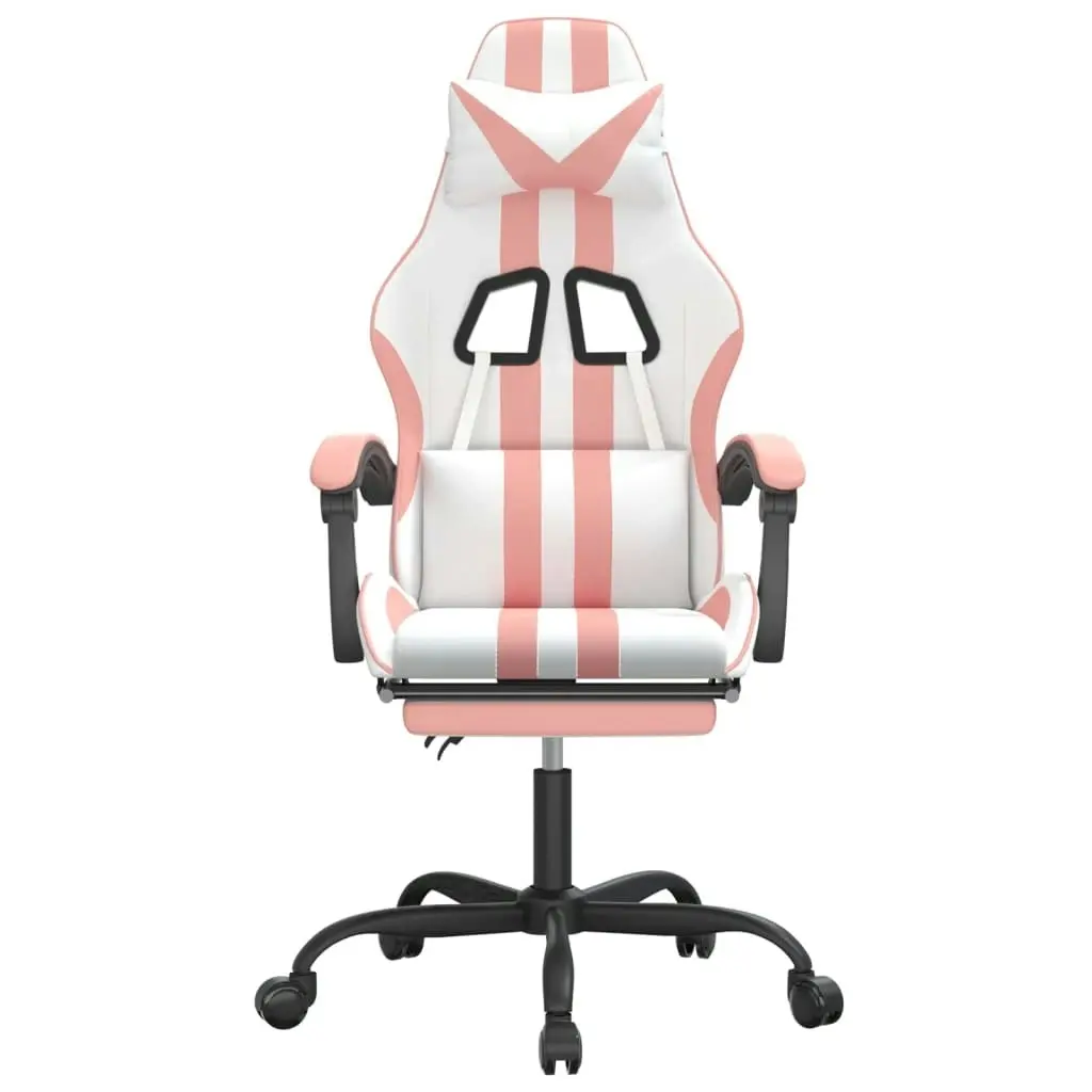 Swivel Gaming Chair with Footrest White&Pink Faux Leather 349540