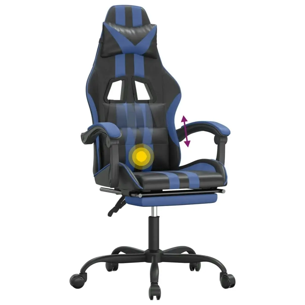 Swivel Gaming Chair with Footrest Black&Blue Faux Leather 349531