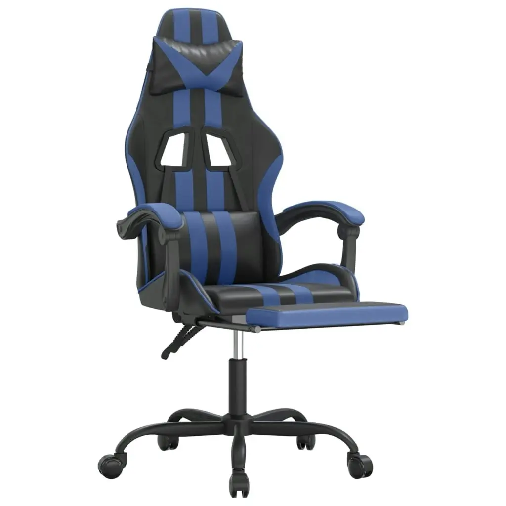 Swivel Gaming Chair with Footrest Black&Blue Faux Leather 349531