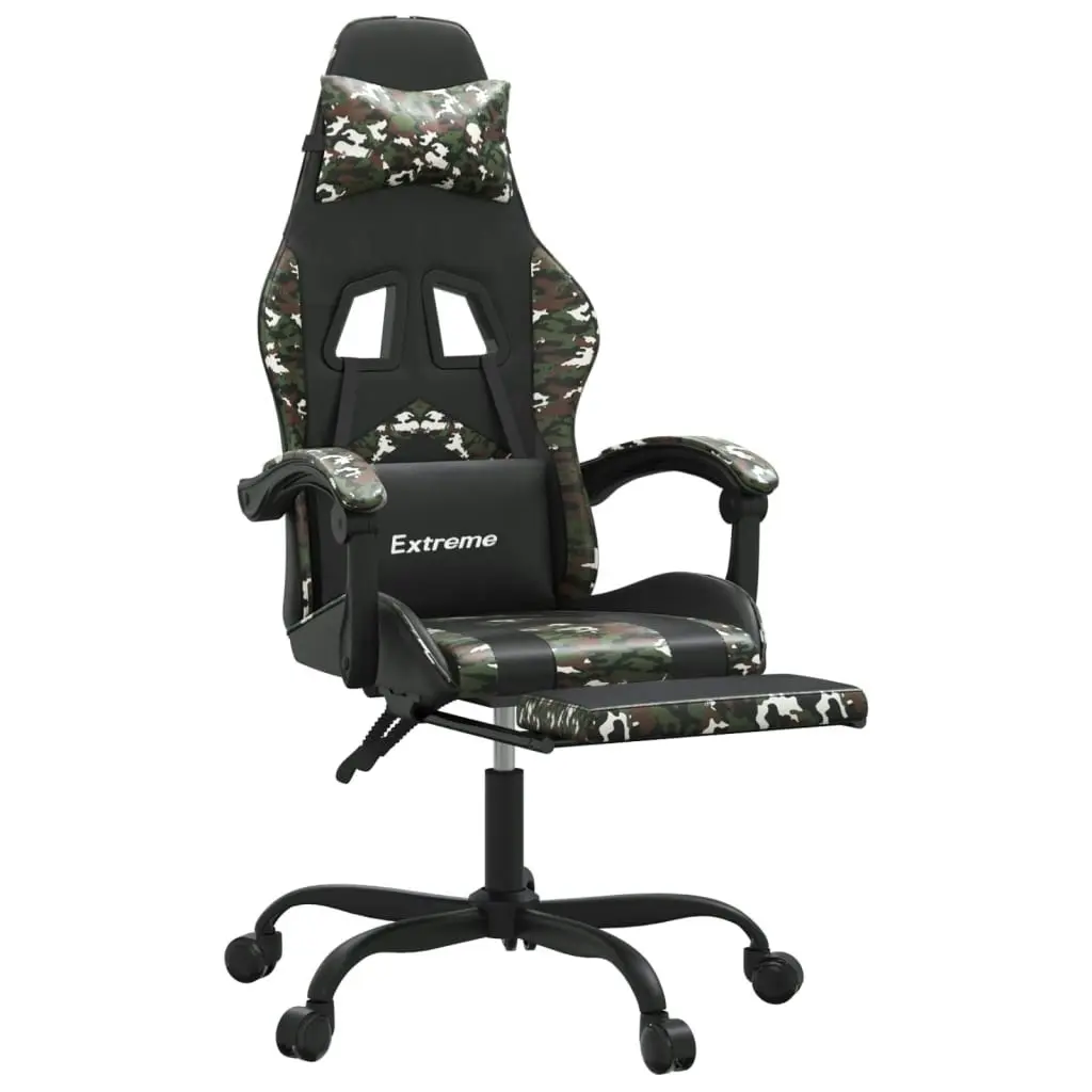 Swivel Gaming Chair with Footrest Black&Camouflage Faux Leather 349614