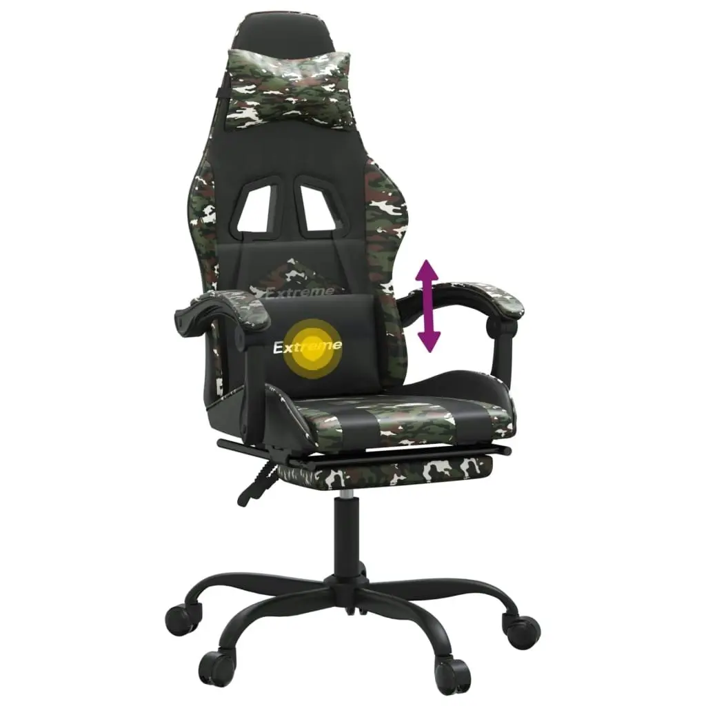 Swivel Gaming Chair with Footrest Black&Camouflage Faux Leather 349614