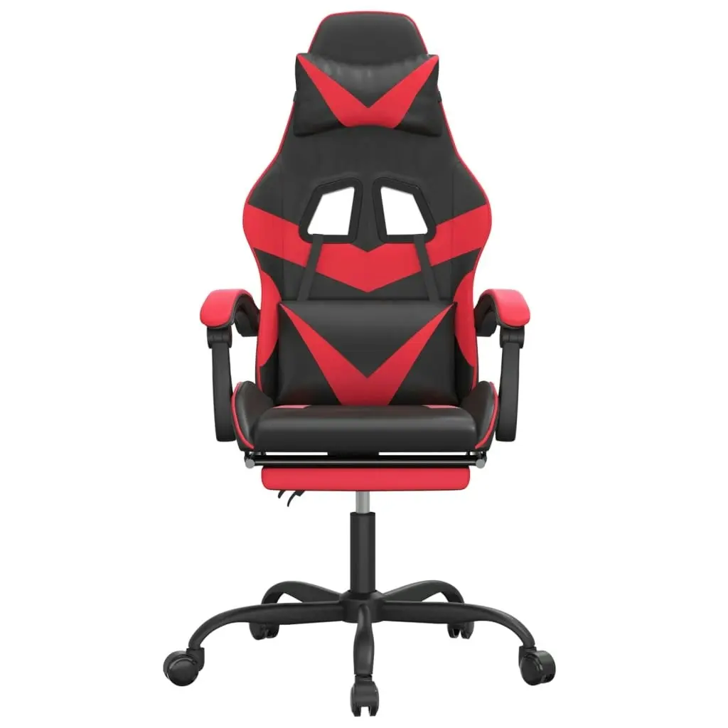 Swivel Gaming Chair with Footrest Black&Red Faux Leather 349556