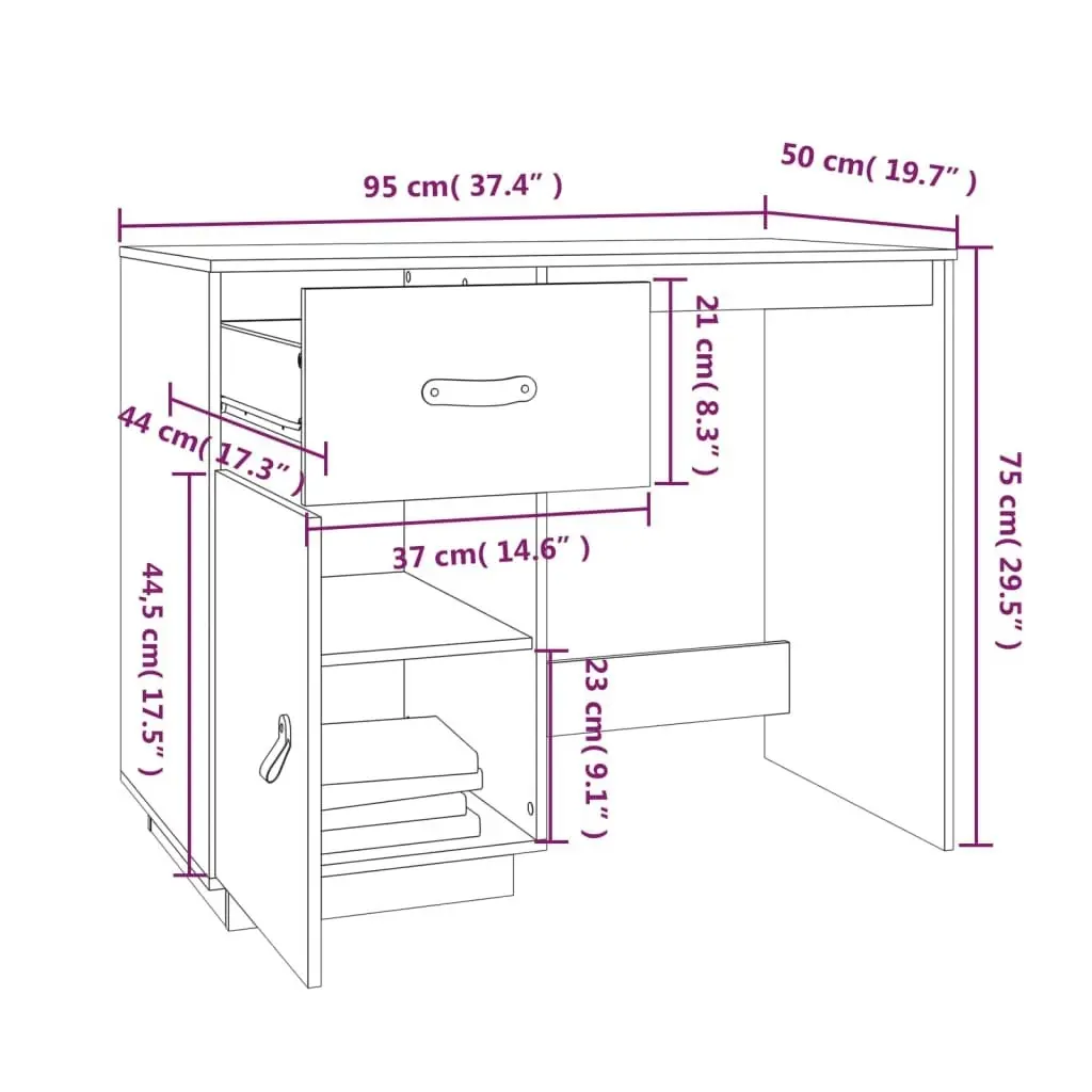 Desk 95x50x75 cm Solid Wood Pine 820102