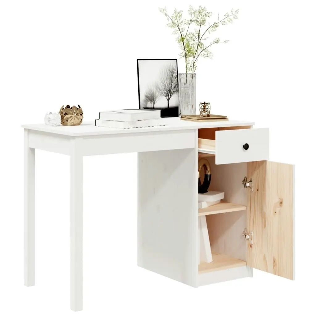 Desk White 100x50x75 cm Solid Wood Pine 814630