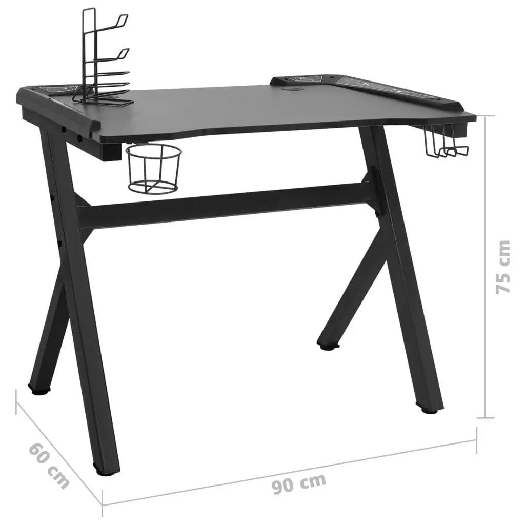 Gaming Desk LED with Y Shape Black 90x60x75 cm 325422