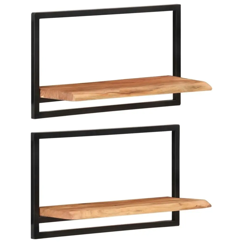 Wall Shelves 2 pcs 60x25x35 cm Solid Wood Acacia and Steel 338459