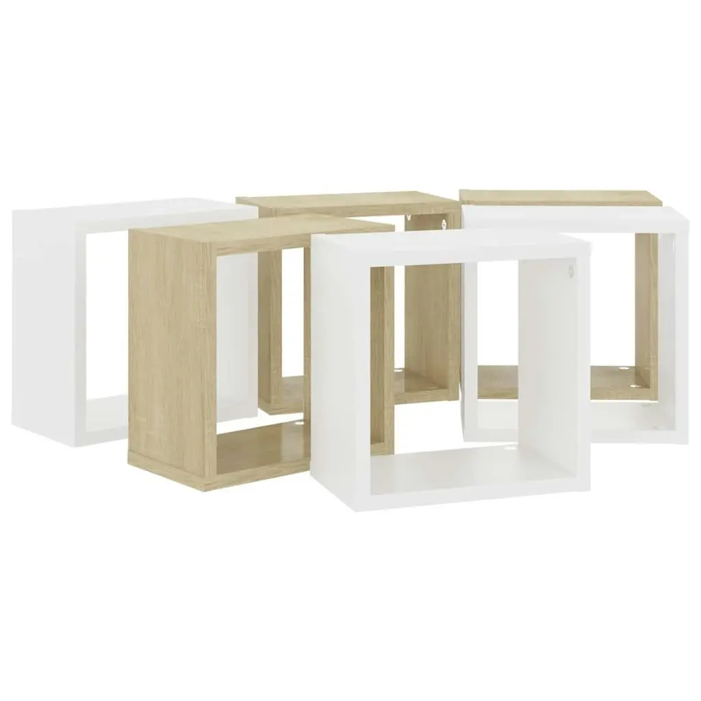 Wall Cube Shelves 6 pcs White and Sonoma Oak 26x15x26 cm 807042