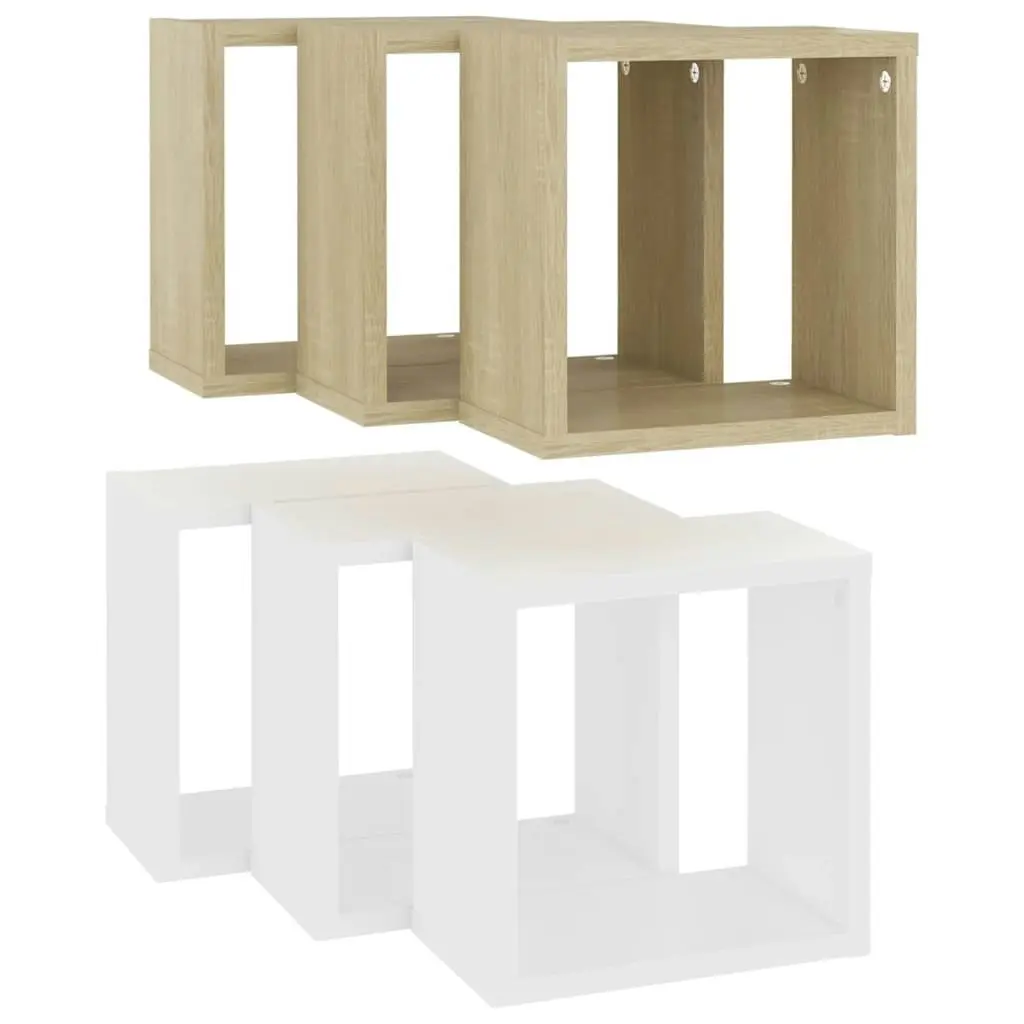 Wall Cube Shelves 6 pcs White and Sonoma Oak 26x15x26 cm 807042