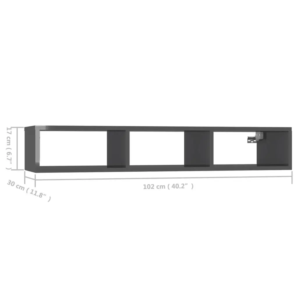 Wall Shelf High Gloss Grey 102x30x17 cm Engineered Wood 806255