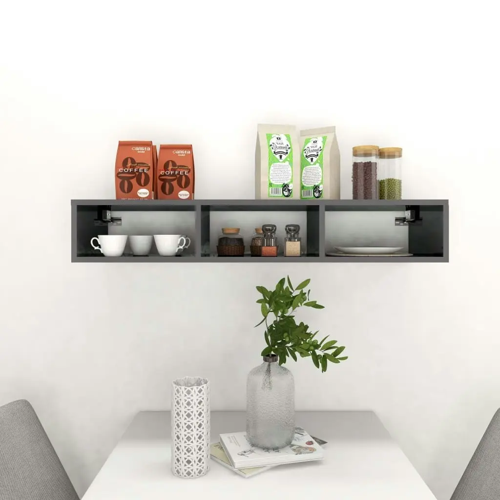 Wall Shelf High Gloss Grey 102x30x17 cm Engineered Wood 806255