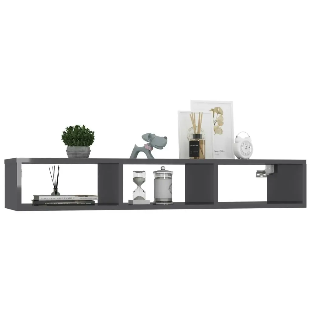 Wall Shelf High Gloss Grey 102x30x17 cm Engineered Wood 806255