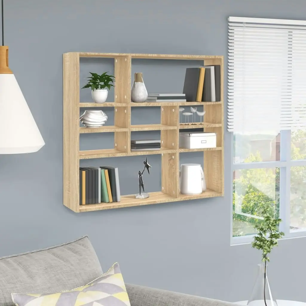 Wall Shelf Sonoma Oak 90x16x78 cm Engineered Wood 802942