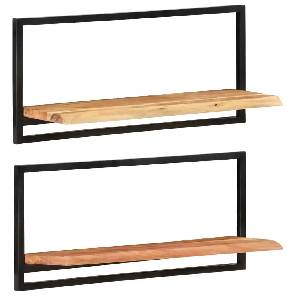 Wall Shelves 2 pcs 80x25x35 cm Solid Wood Acacia and Steel 338458