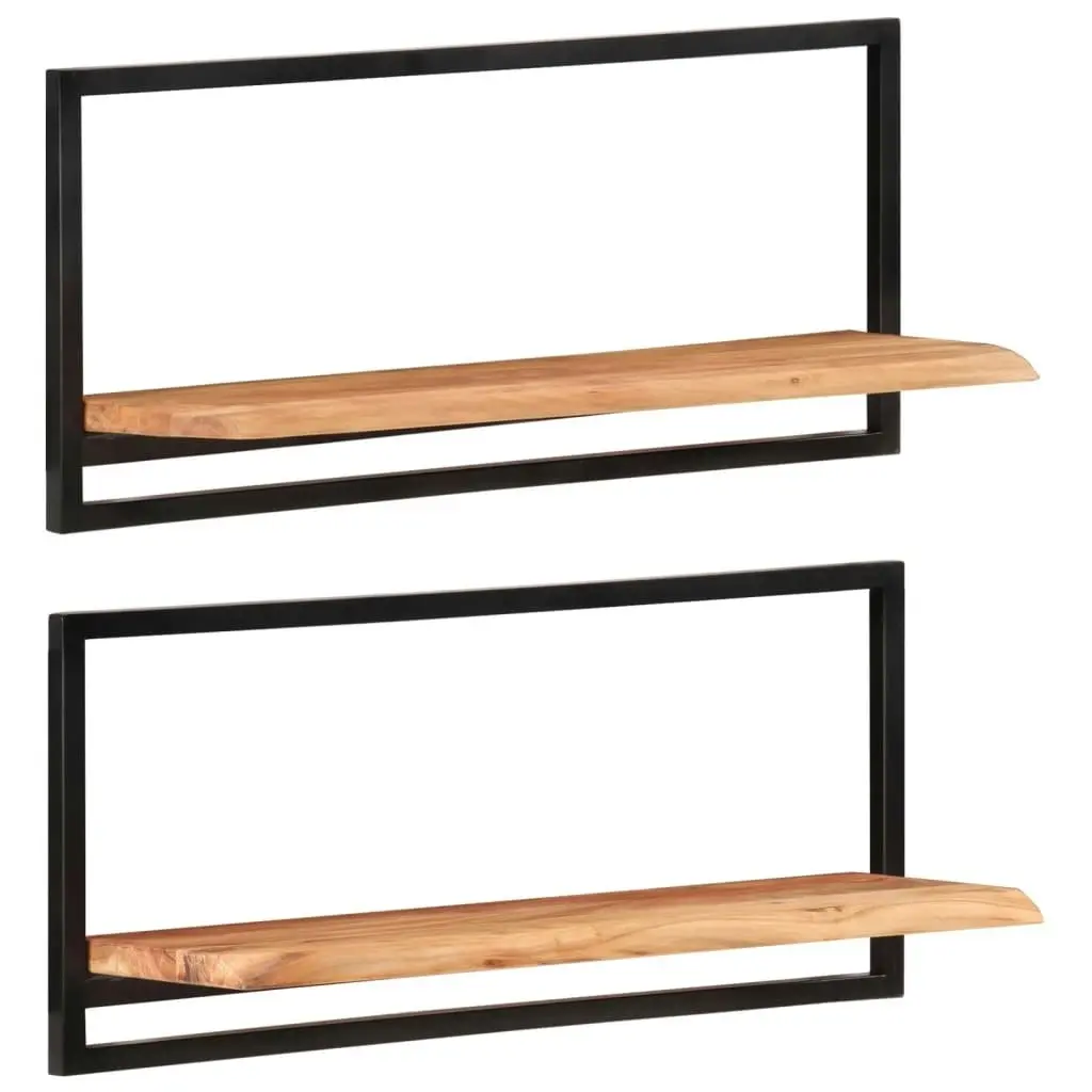 Wall Shelves 2 pcs 80x25x35 cm Solid Wood Acacia and Steel 338458