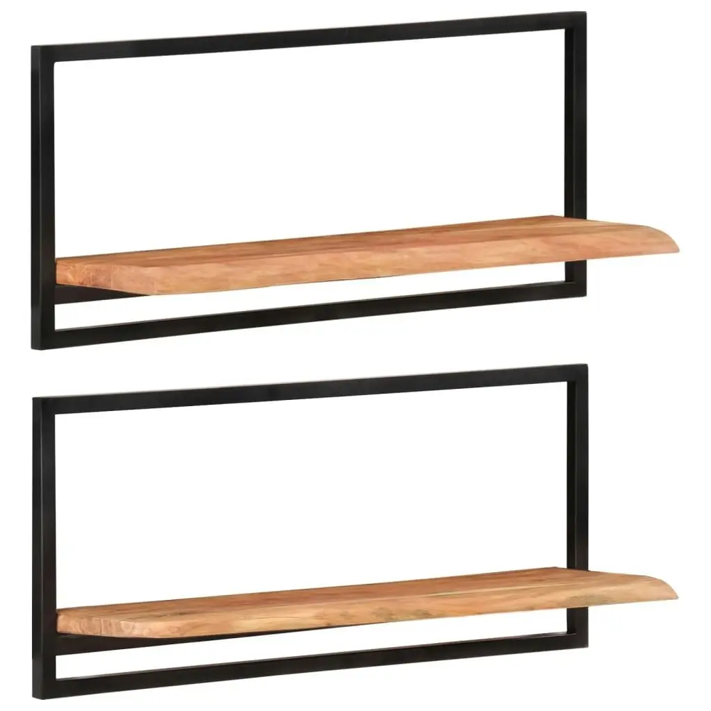 Wall Shelves 2 pcs 80x25x35 cm Solid Wood Acacia and Steel 338458