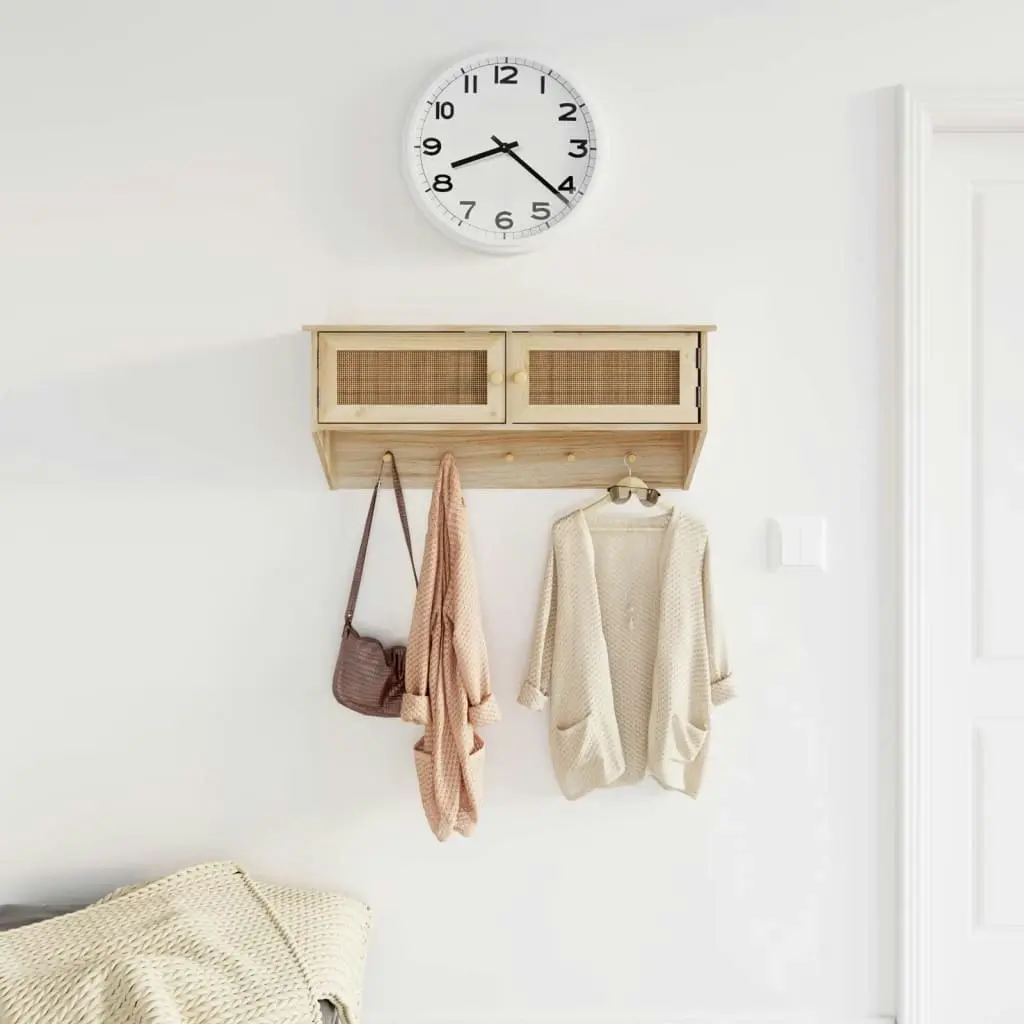 Wall-mounted Coat Rack Brown Engineered Wood and Natural Rattan 345653