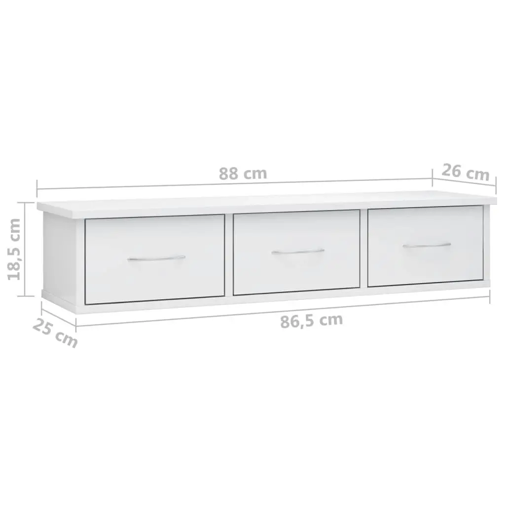 Wall-mounted Drawer Shelf High Gloss White 88x26x18.5 cm Engineered Wood 800600