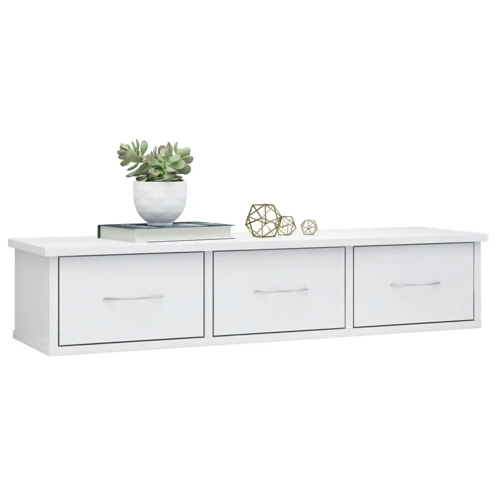 Wall-mounted Drawer Shelf High Gloss White 88x26x18.5 cm Engineered Wood 800600