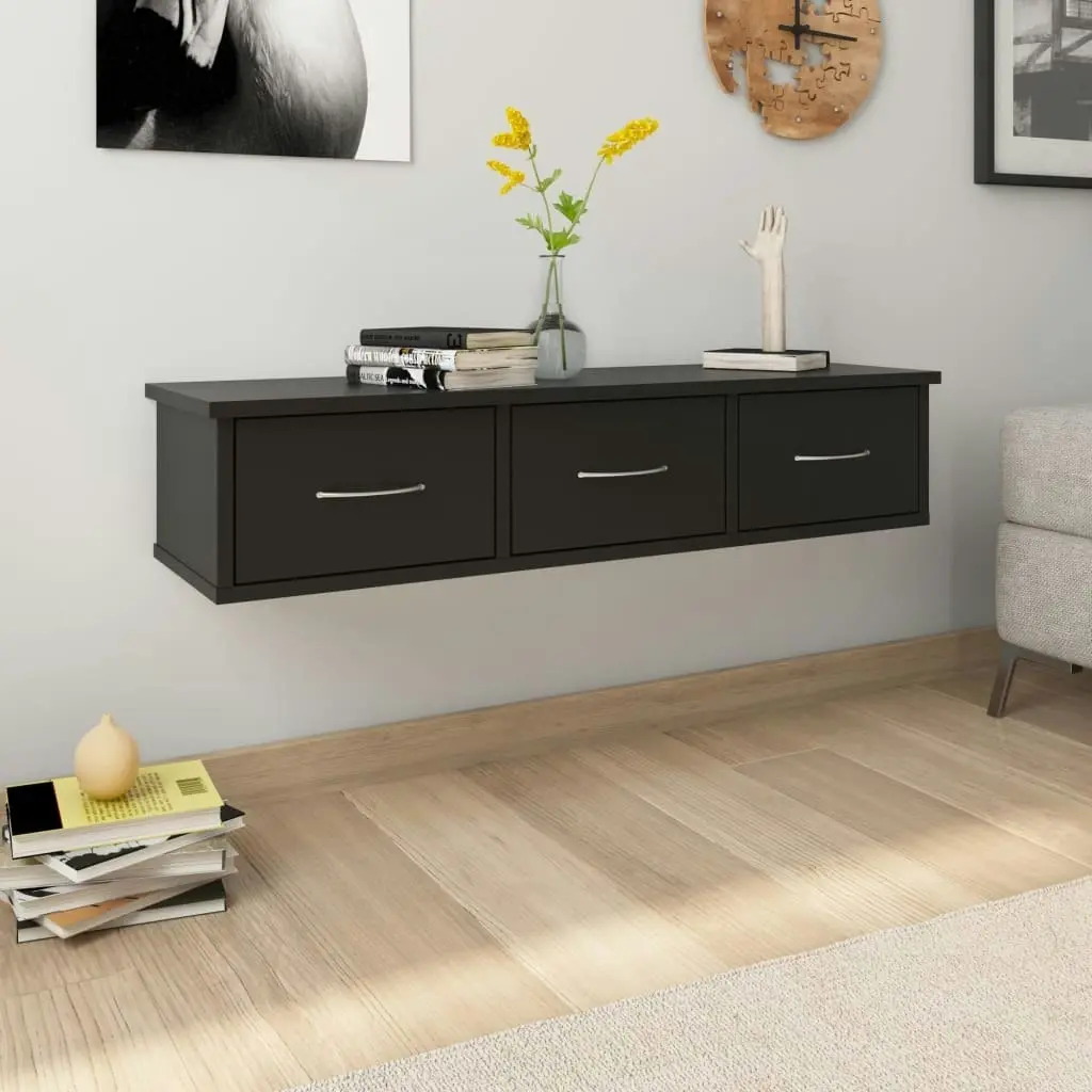 Wall-mounted Drawer Shelf Black 88x26x18.5 cm Engineered Wood 800595