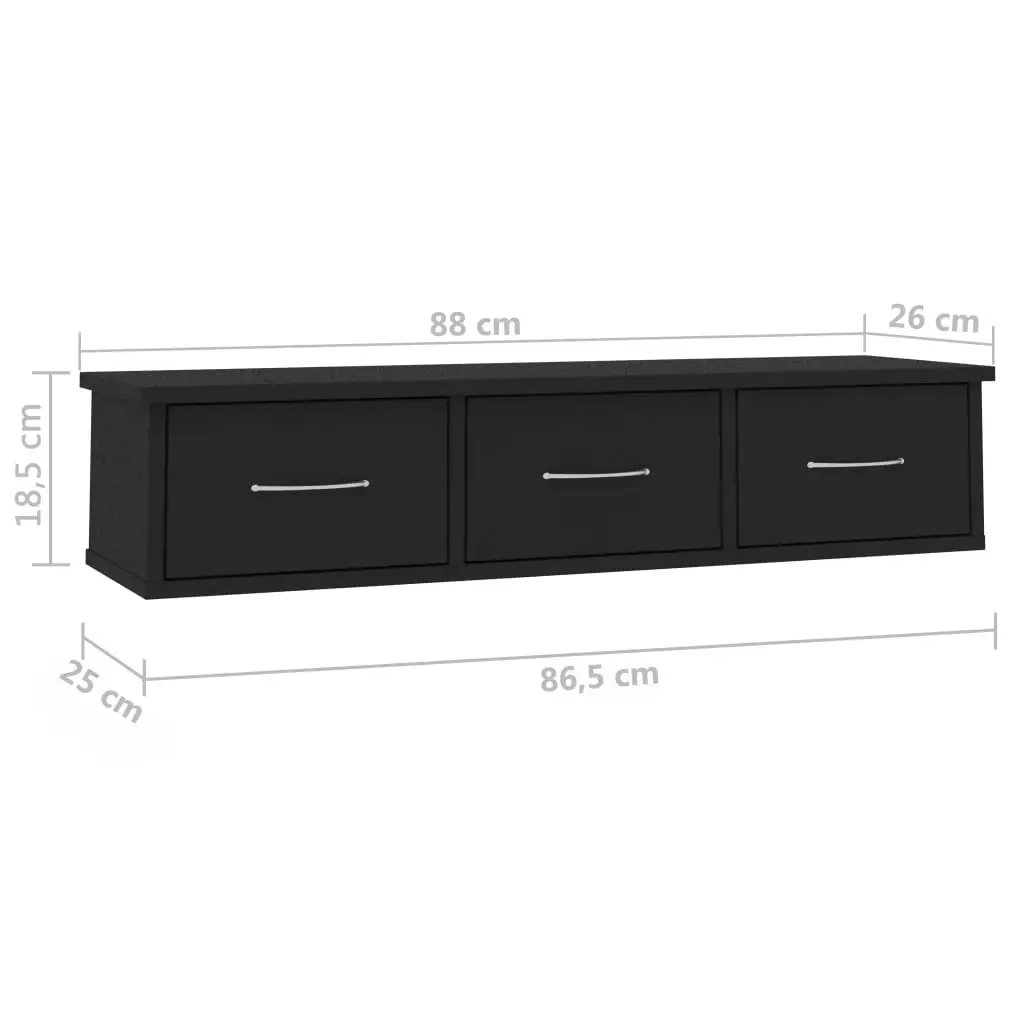 Wall-mounted Drawer Shelf Black 88x26x18.5 cm Engineered Wood 800595