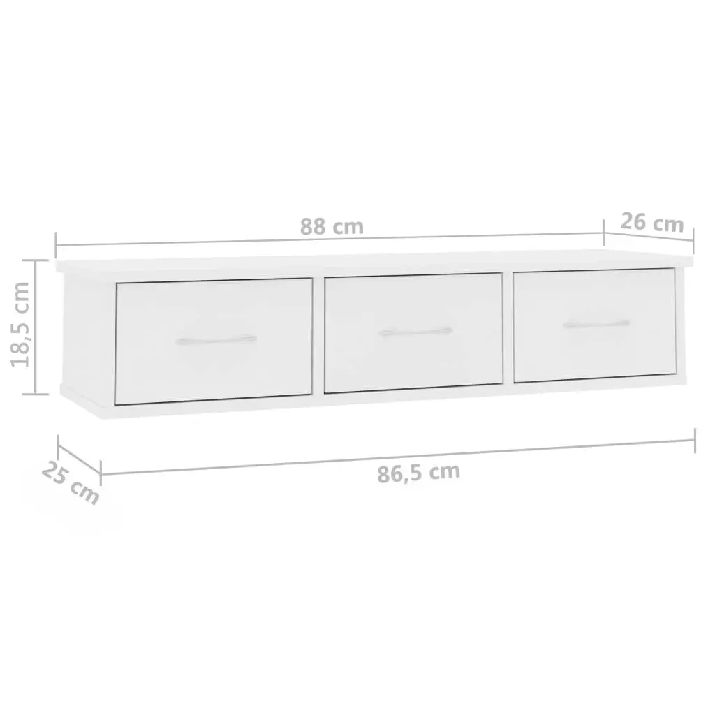 Wall-mounted Drawer Shelf White 88x26x18.5 cm Engineered Wood 800594