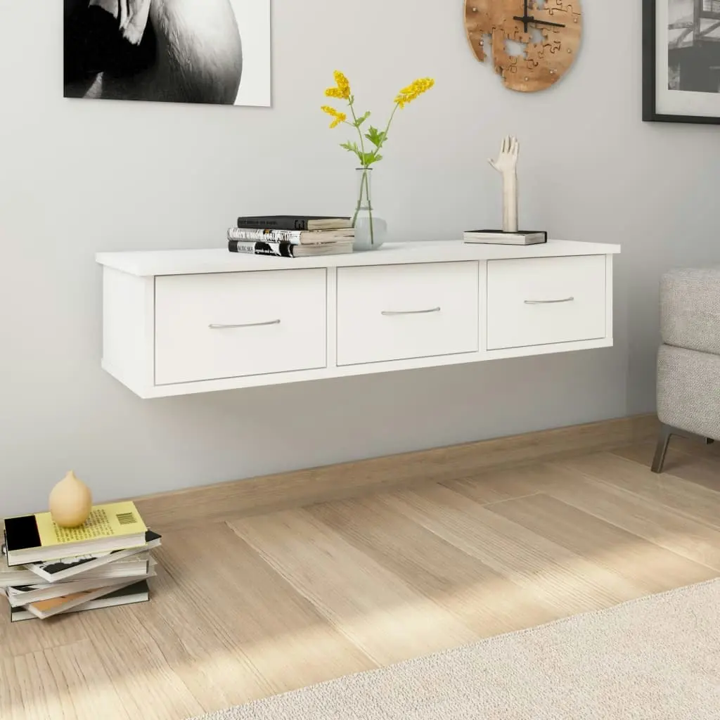 Wall-mounted Drawer Shelf White 88x26x18.5 cm Engineered Wood 800594