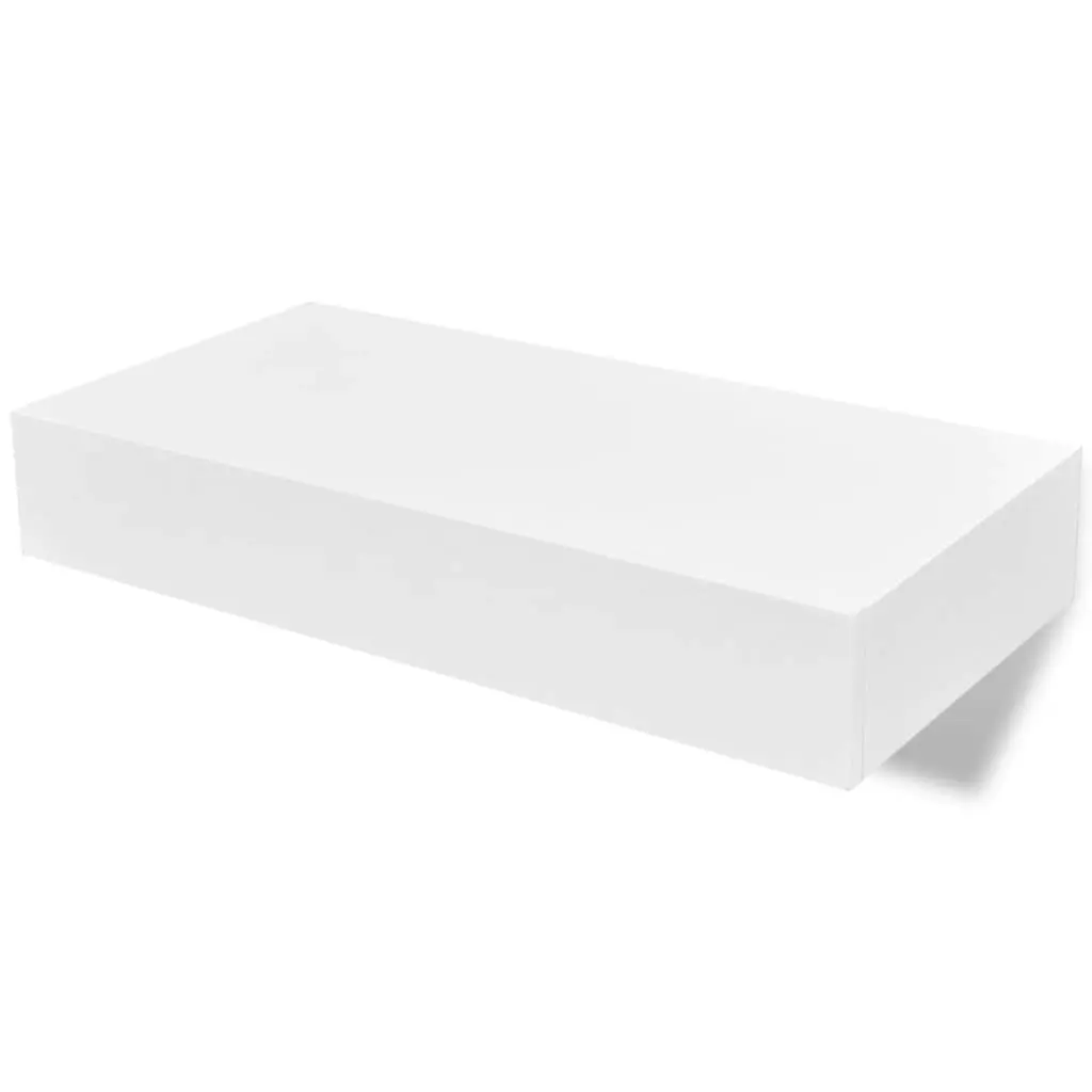 White MDF Floating Wall Display Shelf 1 Drawer Book/DVD Storage 242187