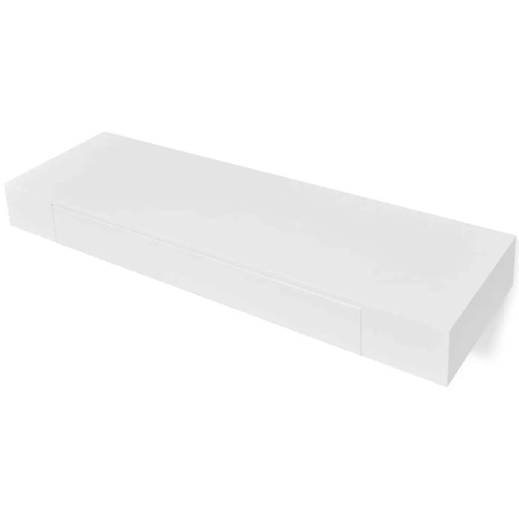 White MDF Floating Wall Display Shelf 1 Drawer Book/DVD Storage 242188