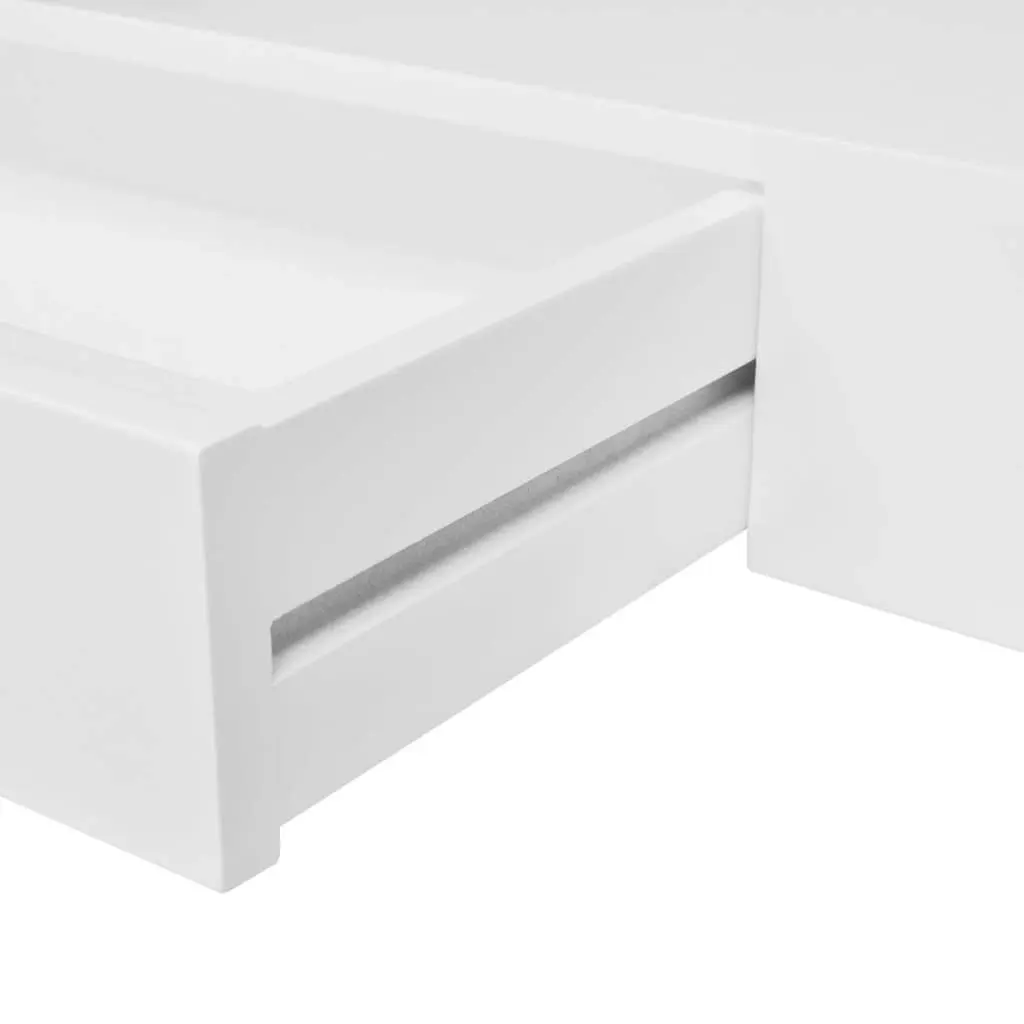 White MDF Floating Wall Display Shelf 1 Drawer Book/DVD Storage 242188