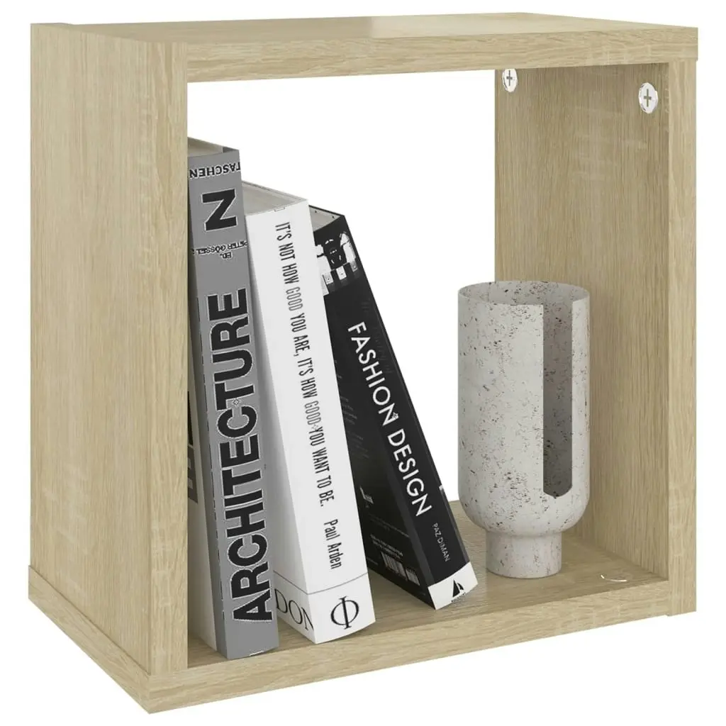 Wall Cube Shelves 4 pcs White and Sonoma Oak 26x15x26 cm 807041