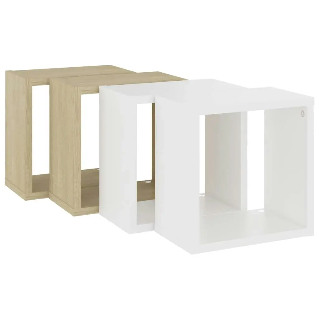 Wall Cube Shelves 4 pcs White and Sonoma Oak 26x15x26 cm 807041