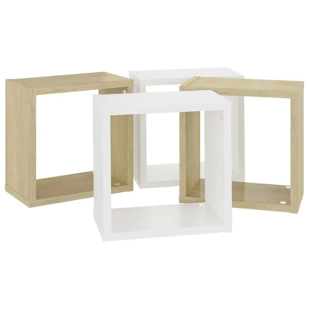 Wall Cube Shelves 4 pcs White and Sonoma Oak 26x15x26 cm 807041