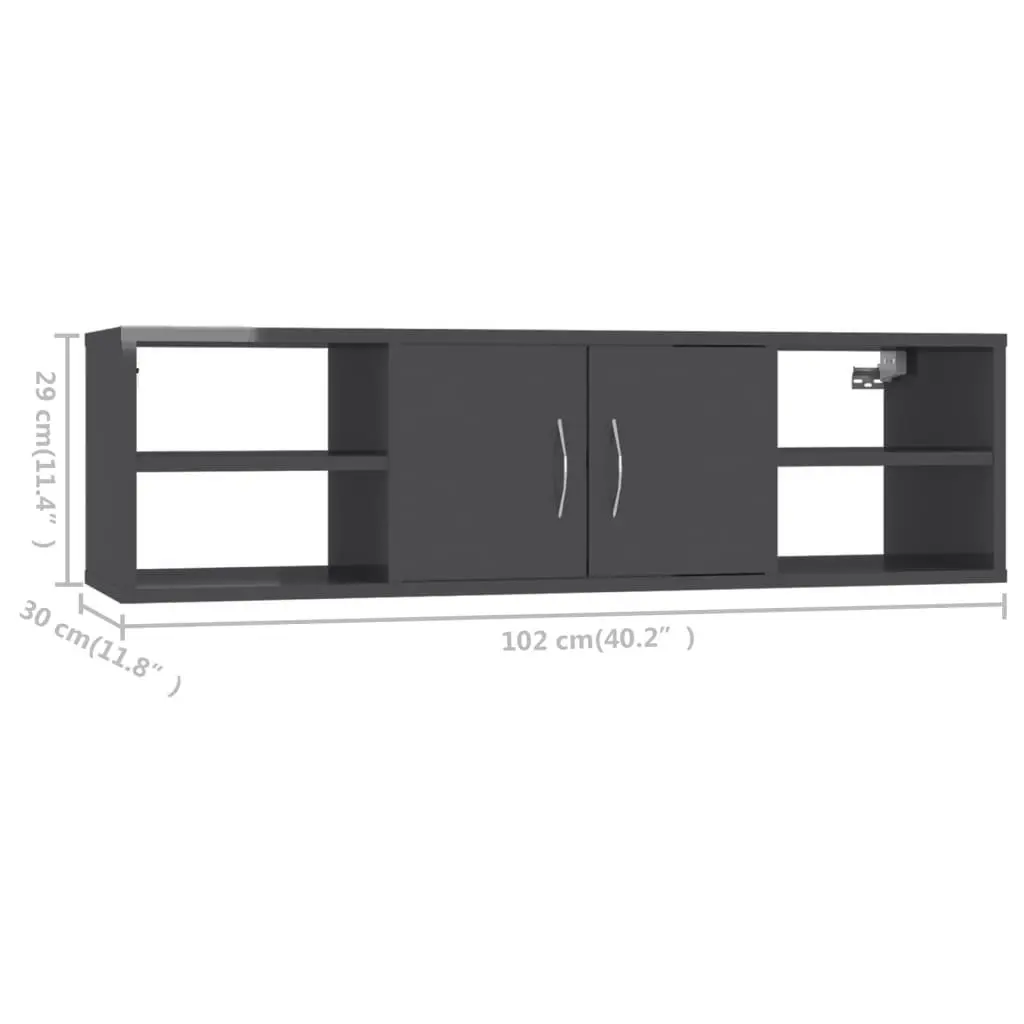 Wall Shelf High Gloss Grey 102x30x29 cm Engineered Wood 806264