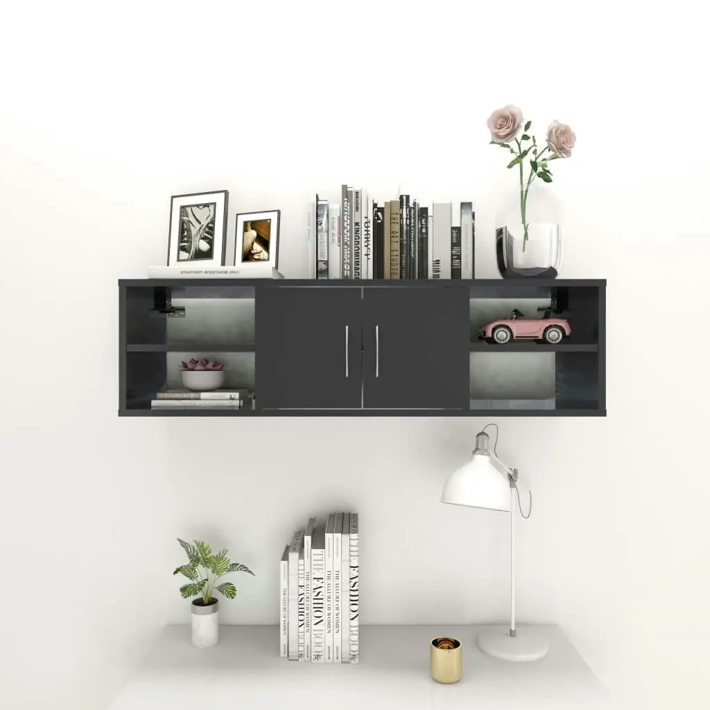 Wall Shelf High Gloss Grey 102x30x29 cm Engineered Wood 806264