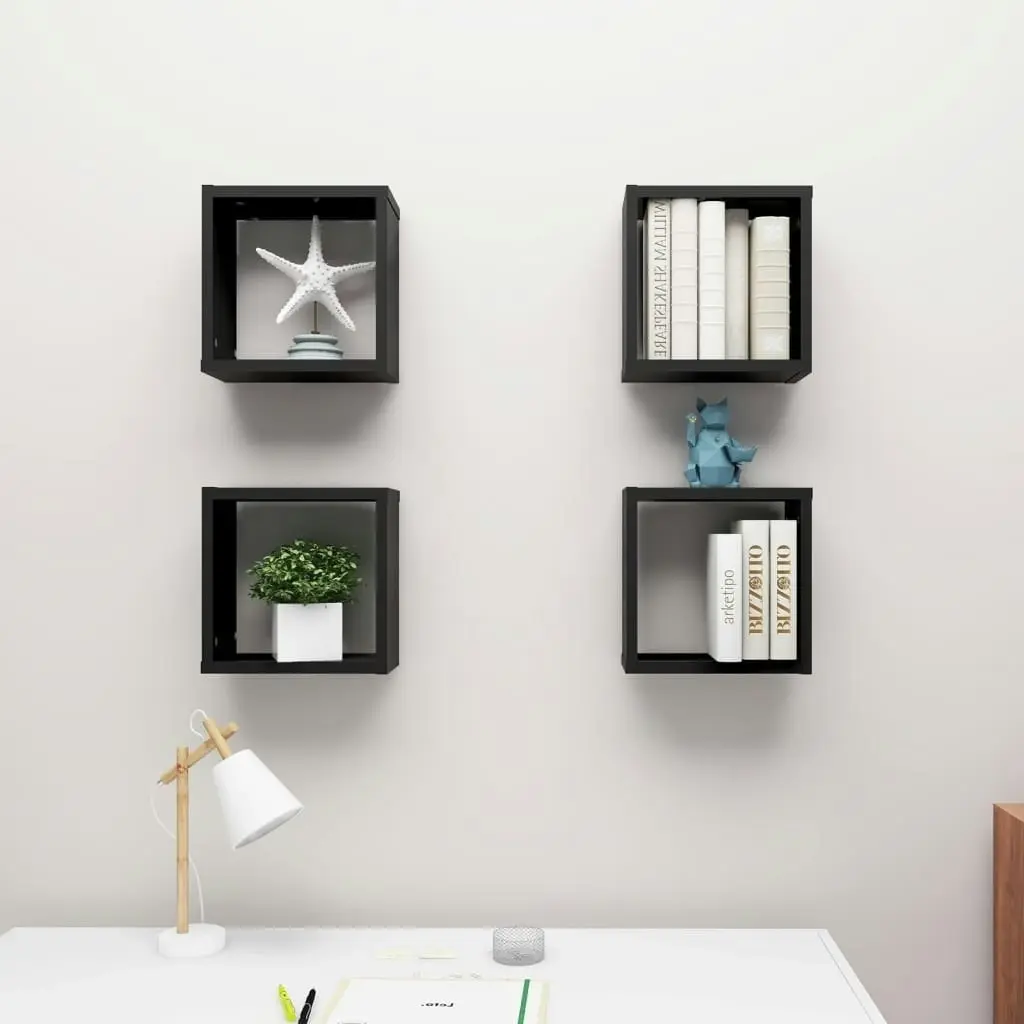 Wall Cube Shelves 4 pcs Black 30x15x30 cm 807002