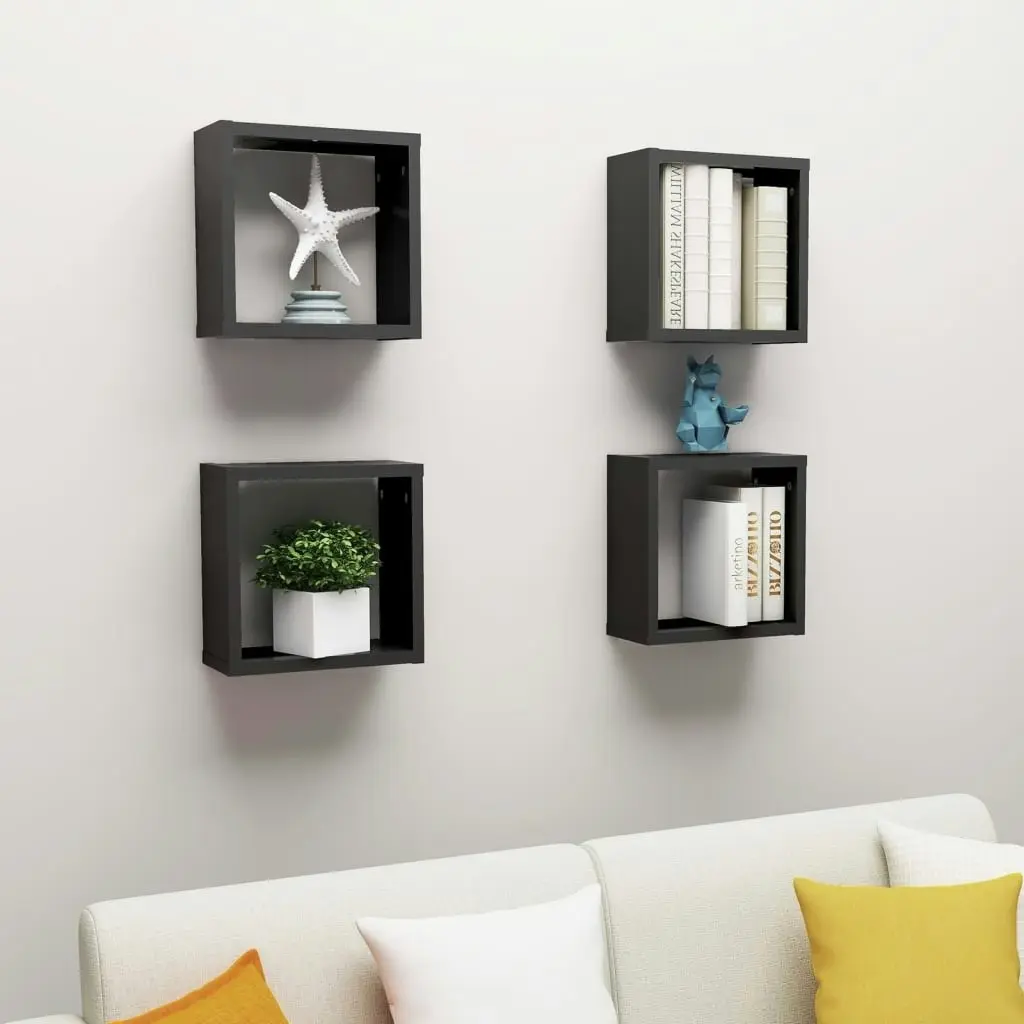 Wall Cube Shelves 4 pcs Black 30x15x30 cm 807002