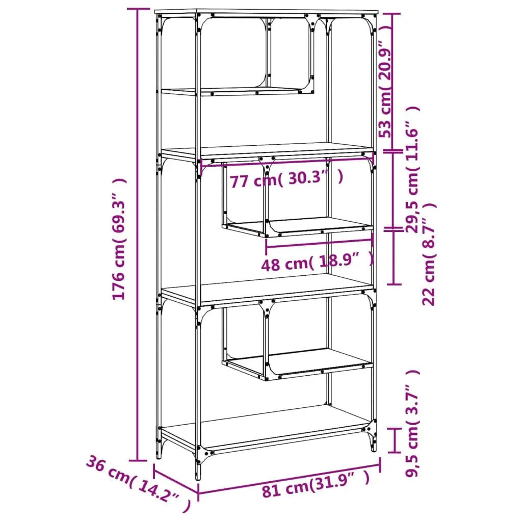 Bookcase Black 81x36x176 cm Engineered Wood 836223