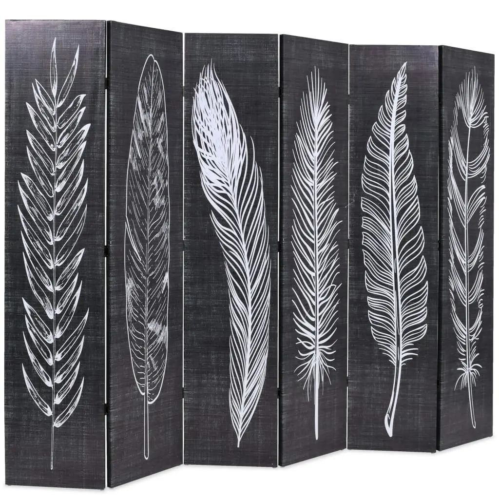 Folding Room Divider 228x170 cm Feathers Black and White 245892