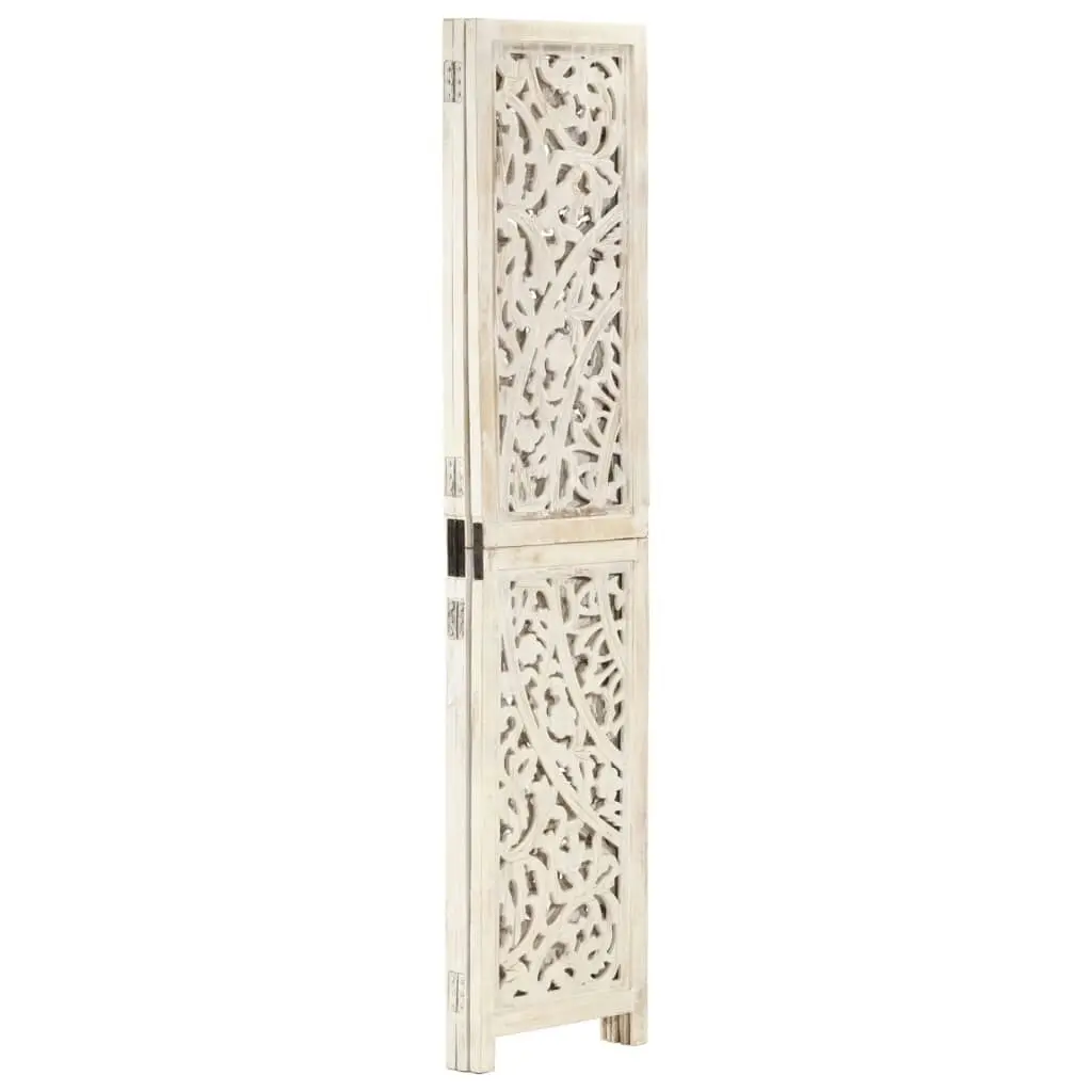 Hand carved 3-Panel Room Divider White 120x165 cm Solid Mango Wood 285336