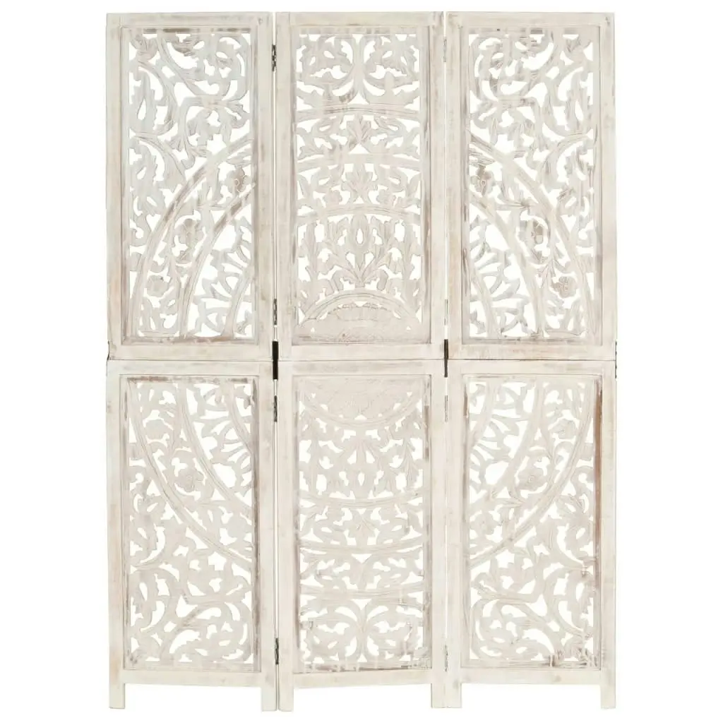 Hand carved 3-Panel Room Divider White 120x165 cm Solid Mango Wood 285336