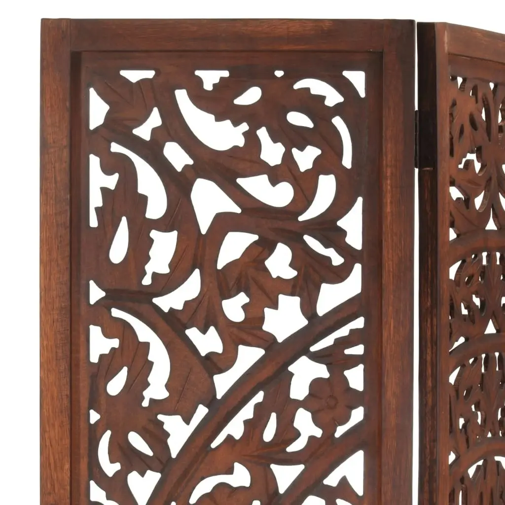 Hand carved 3-Panel Room Divider Brown 120x165 cm Solid Mango Wood 285338