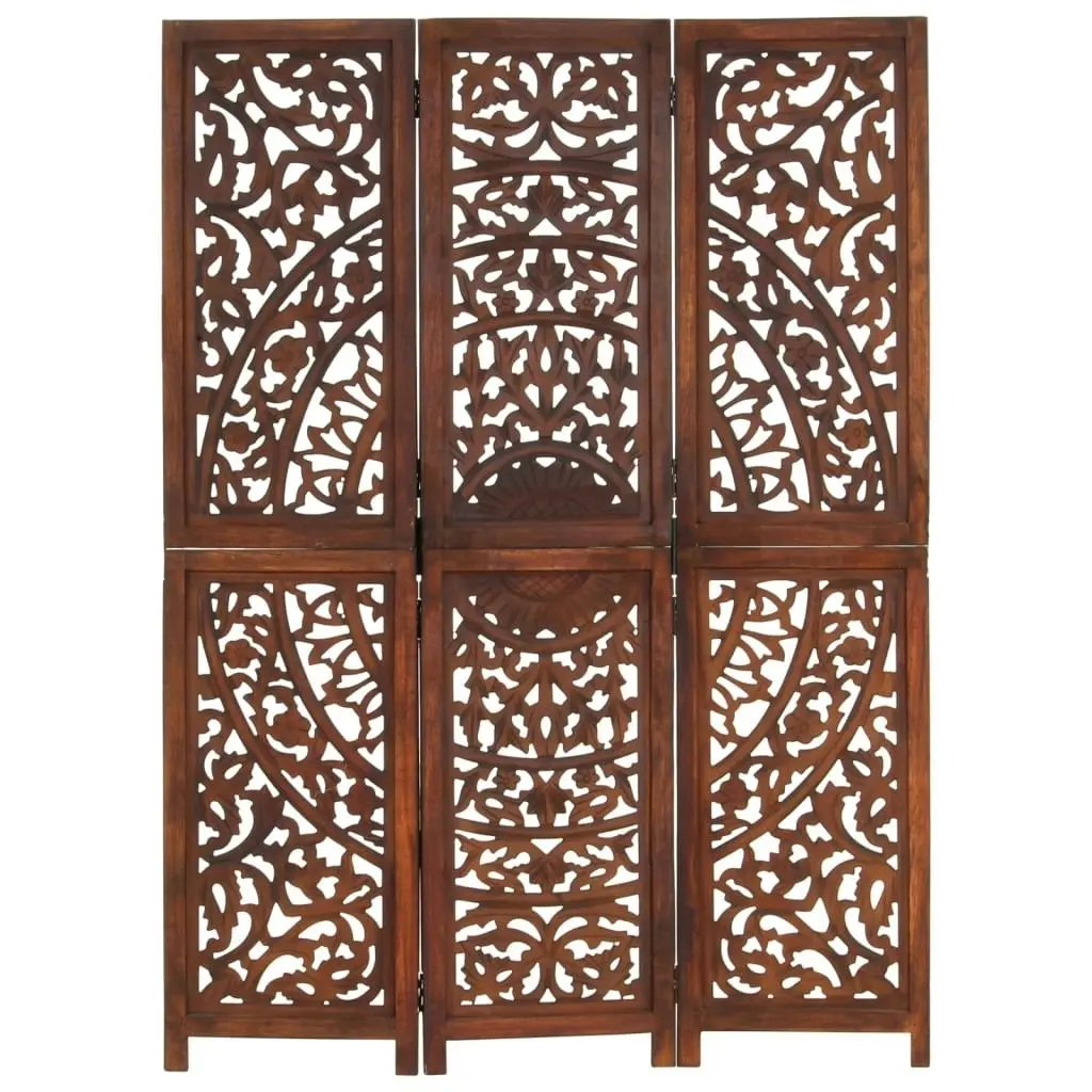 Hand carved 3-Panel Room Divider Brown 120x165 cm Solid Mango Wood 285338