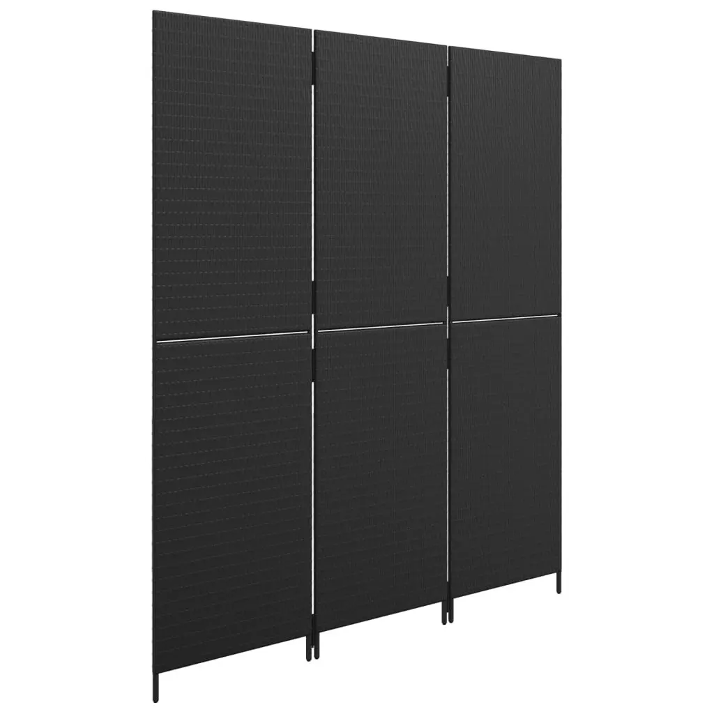 Room Divider 3 Panels Black Poly Rattan 365340