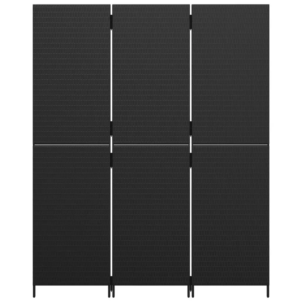 Room Divider 3 Panels Black Poly Rattan 365340