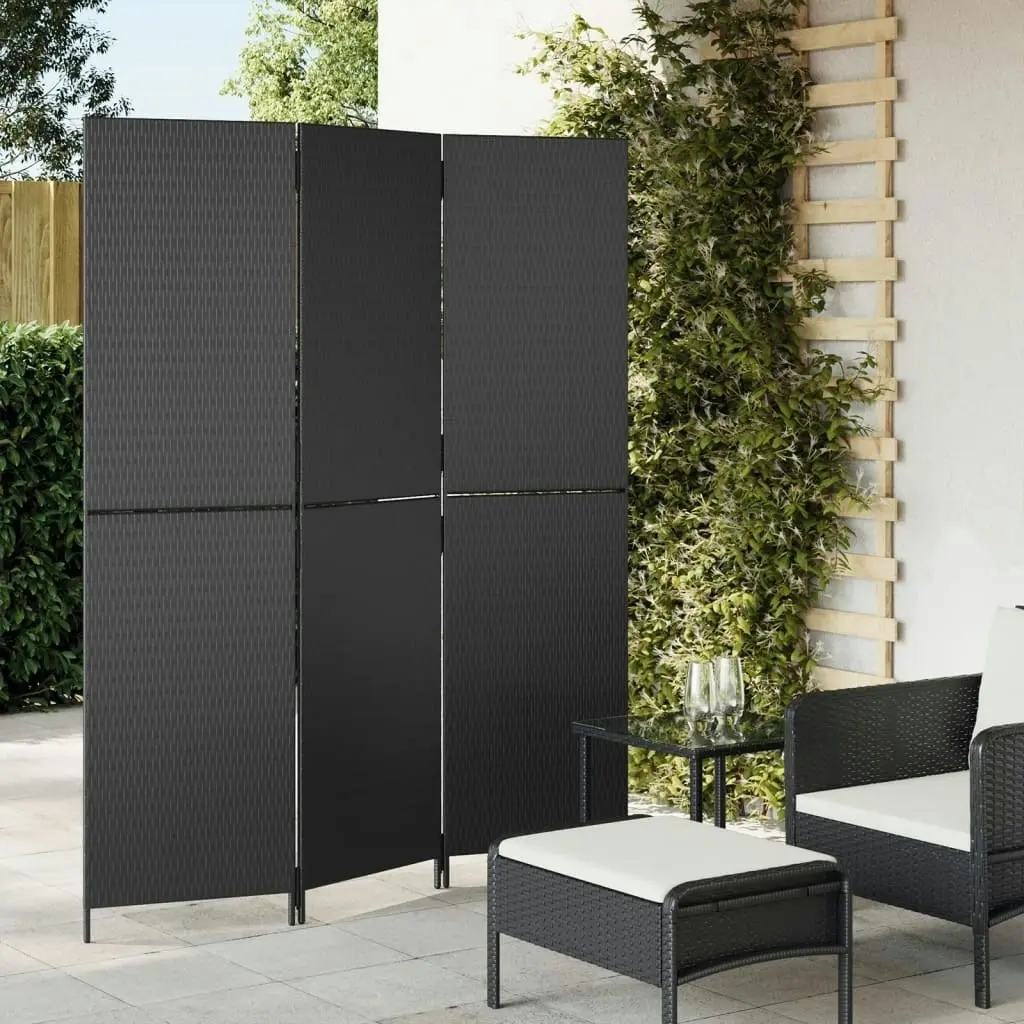 Room Divider 3 Panels Black Poly Rattan 365340