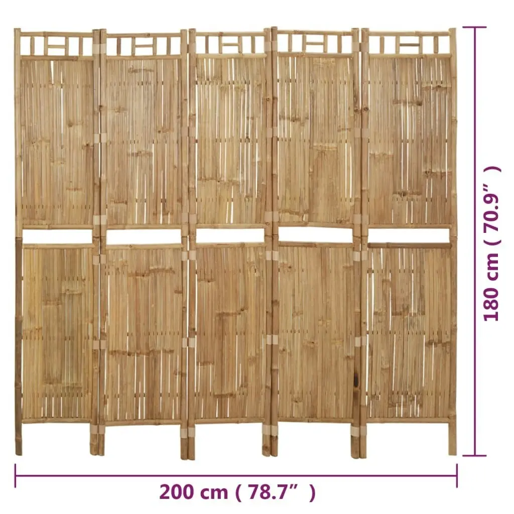 5-Panel Room Divider Bamboo 200x180 cm 341750