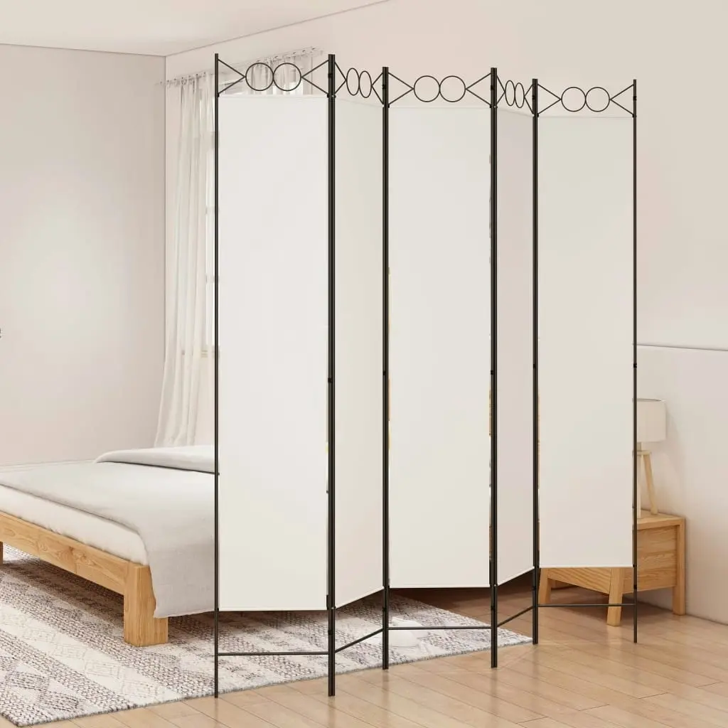 5-Panel Room Divider White 200x220 cm Fabric 350170